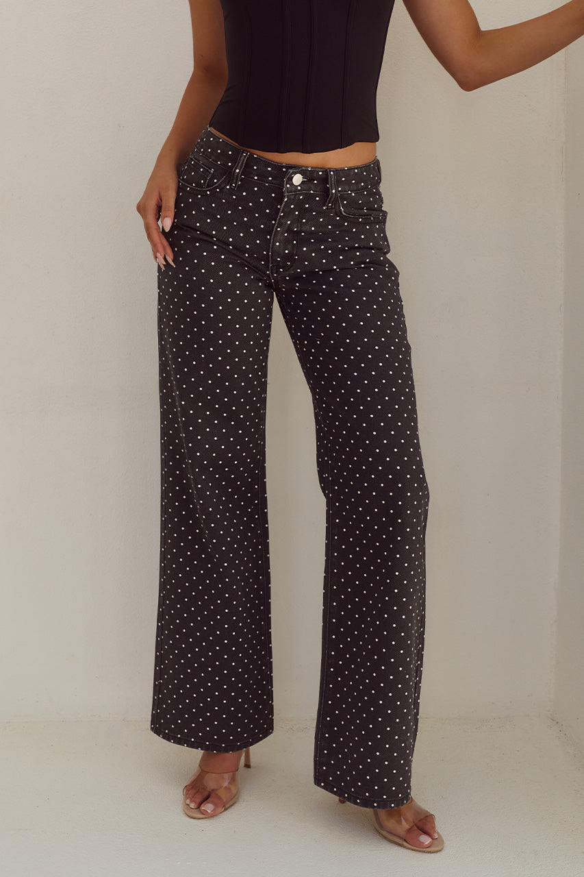 ZAVIER STRAIGHT LEG JEANS - BLACK/WHITE POLKA - VALERIELACETRIMBUSTIER-BLACKXZAVIERSTRAIGHTLEGJEANS-BLACKWHITEPOLKA-04