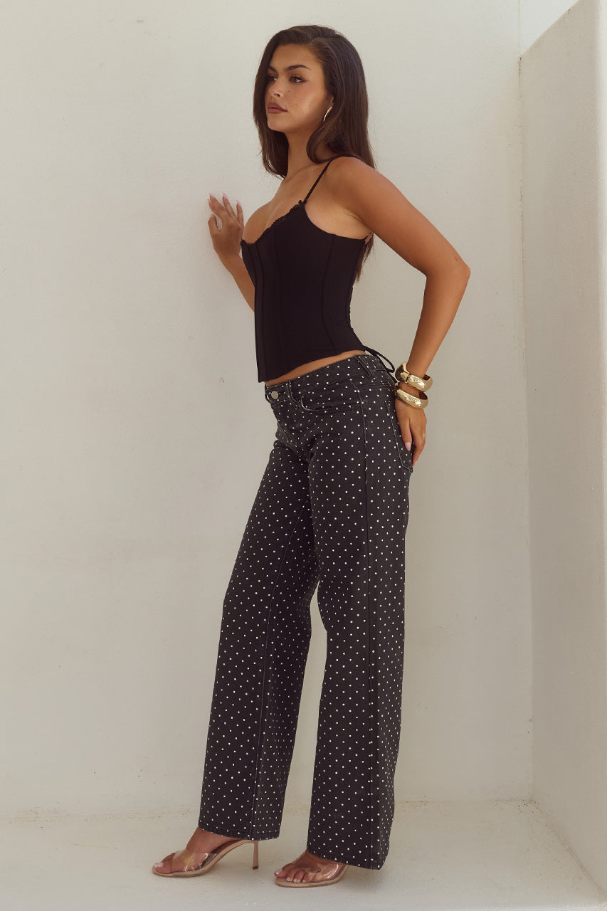 ZAVIER STRAIGHT LEG JEANS - BLACK/WHITE POLKA - VALERIELACETRIMBUSTIER-BLACKXZAVIERSTRAIGHTLEGJEANS-BLACKWHITEPOLKA-05