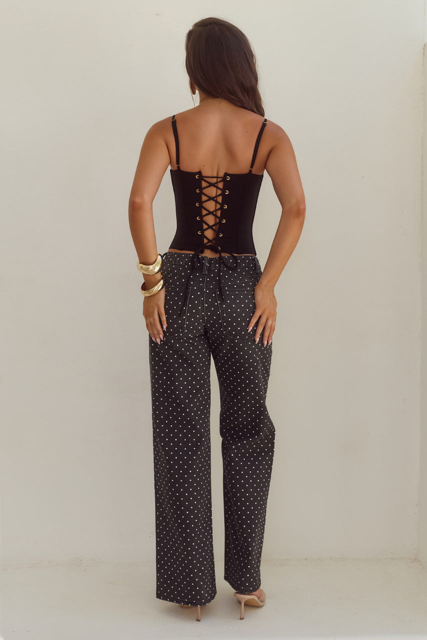 ZAVIER STRAIGHT LEG JEANS - BLACK/WHITE POLKA - VALERIELACETRIMBUSTIER-BLACKXZAVIERSTRAIGHTLEGJEANS-BLACKWHITEPOLKA-07