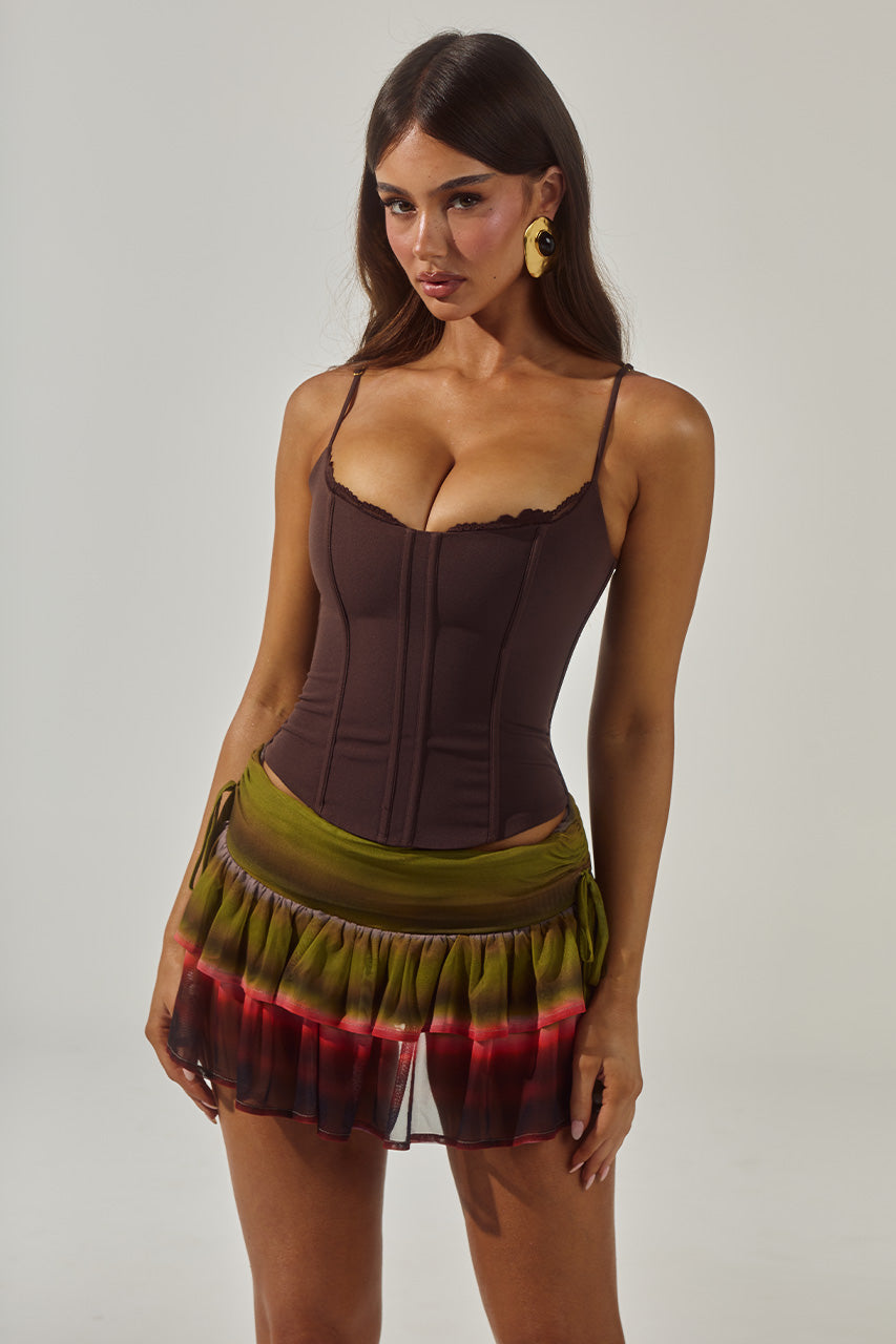 VALERIE LACE TRIM BUSTIER - CHOCOLATE XXL - VALERIELACETRIMBUSTIER-CHOCOLATEXDANIELLARUCHEDRUFFLEMINISKIRT-ANABELLRED
