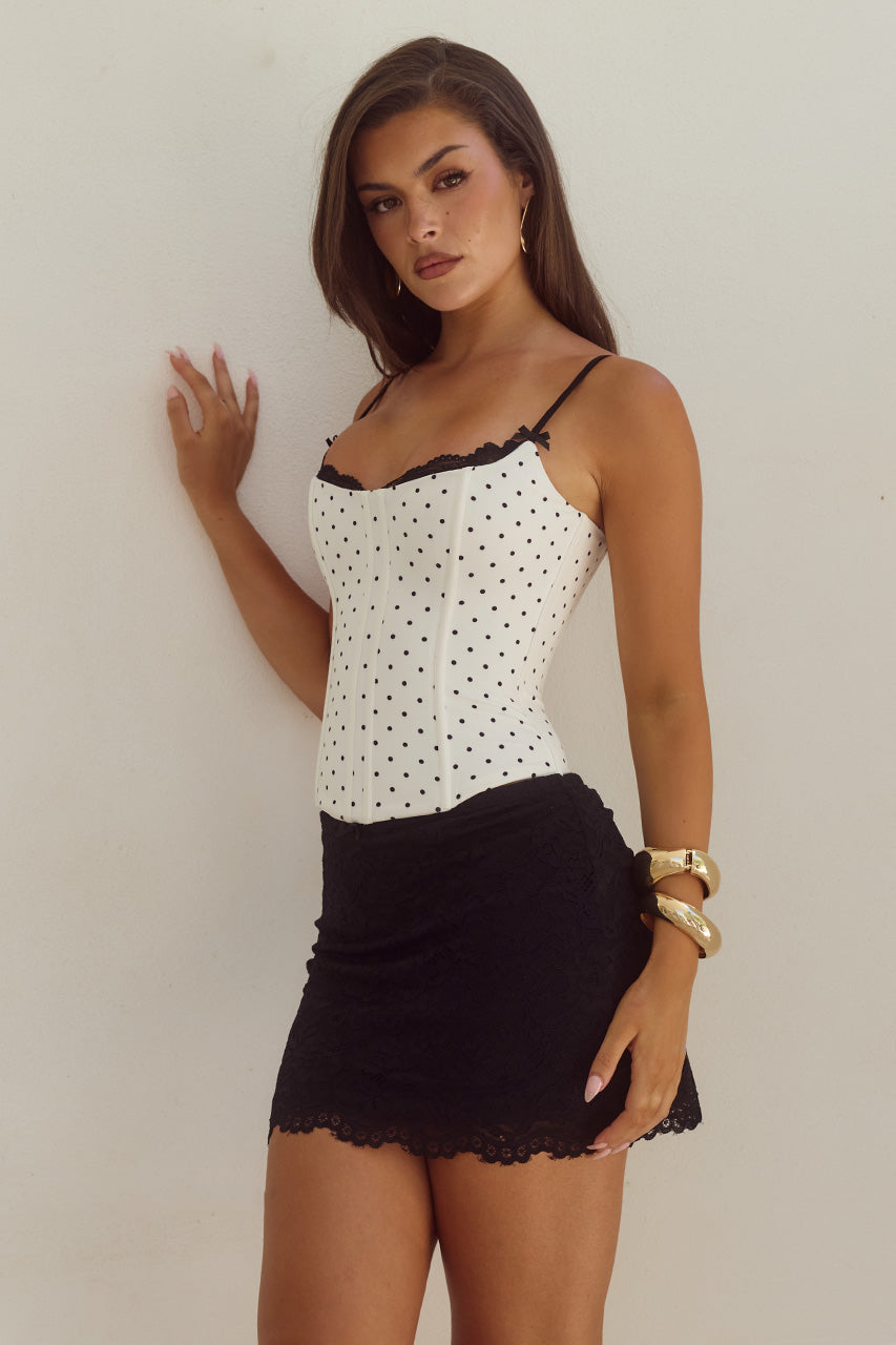VALERIE LACE MINI SKIRT - BLACK - VALERIELACETRIMBUSTIER-WHITEBLACKPOLKAXVALERIELACEMINISKIRT-BLACK-3