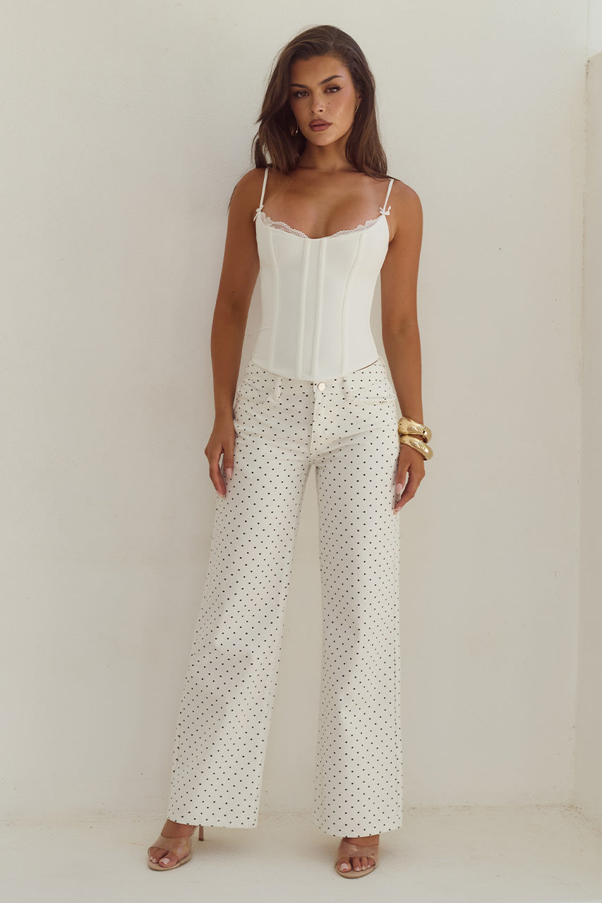 ZAVIER STRAIGHT LEG JEANS - WHITE/BLACK POLKA - VALERIELACETRIMBUSTIER-WHITEXZAVIERSTRAIGHTLEGJEANS-WHITEBLACKPOLKA-01