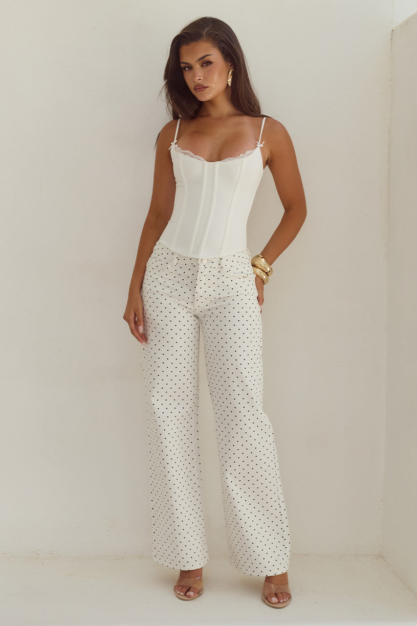 ZAVIER STRAIGHT LEG JEANS - WHITE/BLACK POLKA