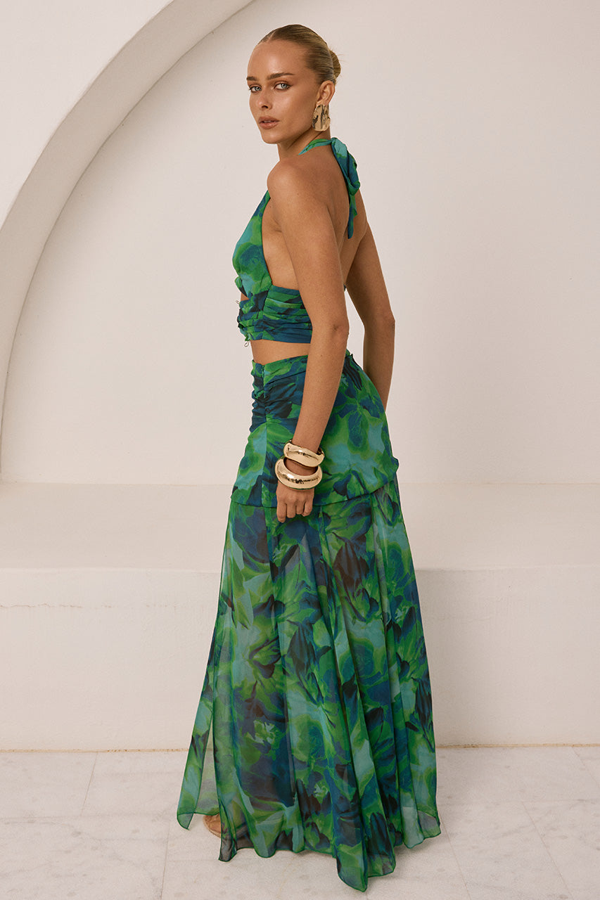 VALLETTA HANDKERCHIEF MAXI SKIRT - CALISTA GREEN
