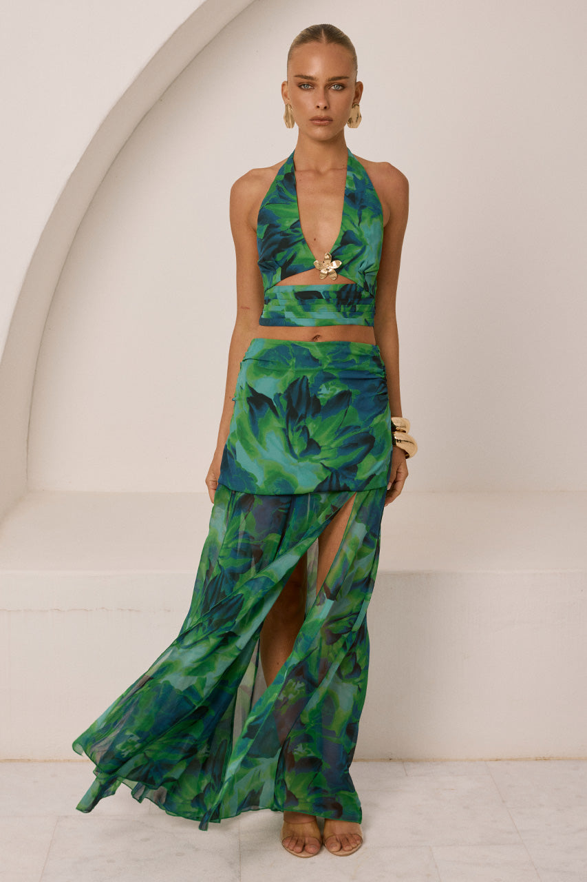 VALLETTA HANDKERCHIEF MAXI SKIRT - CALISTA GREEN XXL - VALLETTADEEP-VHALTERTOPXVALLETTAHANDKERCHIEFMAXISKIRT-CALISTAGREEN