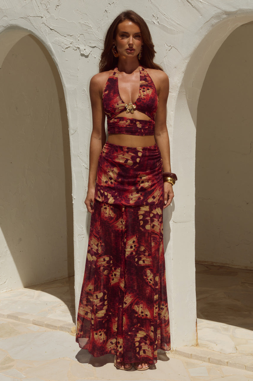 VALLETTA HANDKERCHIEF MAXI SKIRT - ELIANA RED - VALLETTADEEP-VHALTERTOPxVALLETTAHANDKERCHIEFMAXISKIRT-ELIANARED