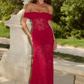 VANEYA OFF SHOULDER LACE MAXI DRESS - BERRY