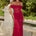 VANEYA OFF SHOULDER LACE MAXI DRESS - BERRY