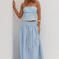 VELORA RUCHED BUST STRAPLESS  TOP - BLUE STRIPE
