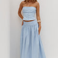 HANNAH SOFT PLEAT A-LINE MAXI SKIRT - BLUE STRIPE