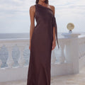 VIOLA ONE SHOULDER MAXI DRESS - BITTER CHOCOLATE