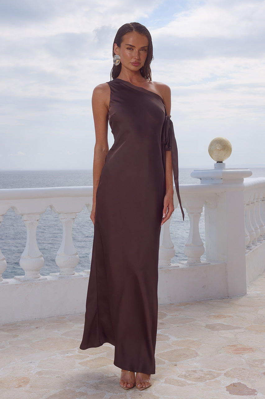 VIOLA ONE SHOULDER MAXI DRESS - BITTER CHOCOLATE XXL - VIOLAONESHOULDERMAXIDRESS-BITTERCHOCOLATE