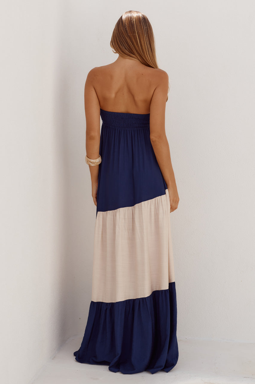 VITTORIA STRAPLESS MAXI DRESS - NAVY/CREAM