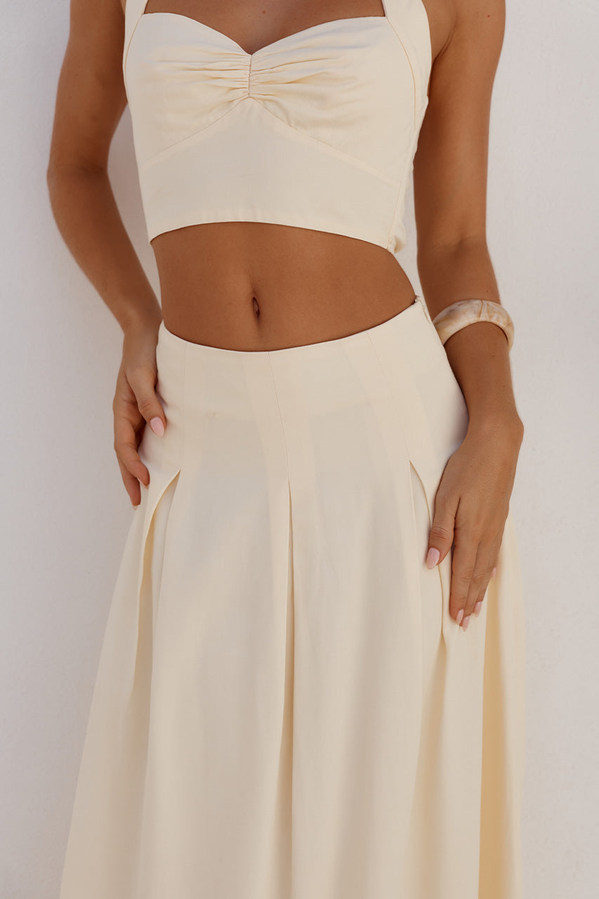 ADA PLEATED A-LINE SKIRT - BUTTER - WILLOWSWEETHEARTHALTERTOPXADAPLEATEDA-LINESKIRT-BUTTER-03