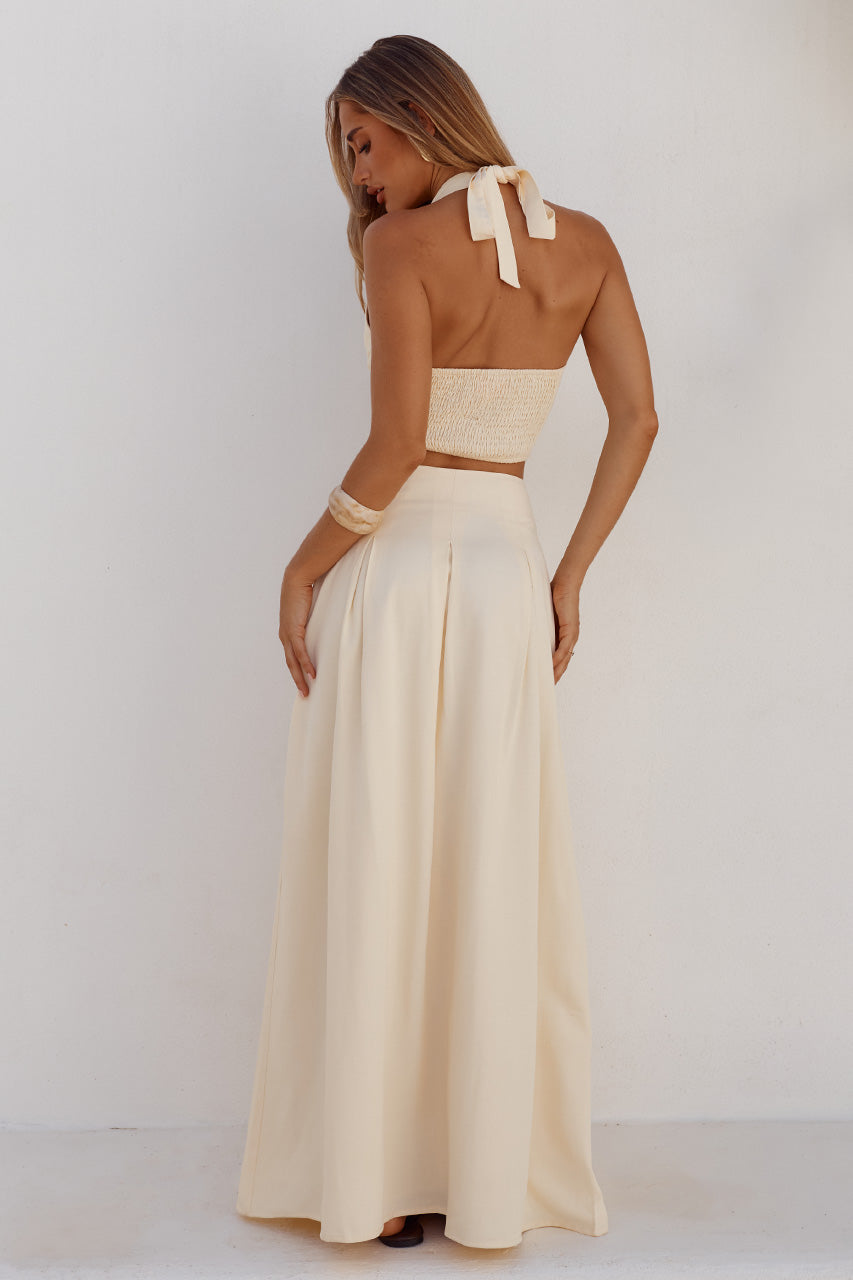 WILLOW SWEETHEART HALTER TOP - BUTTER - WILLOWSWEETHEARTHALTERTOPXADAPLEATEDA-LINESKIRT-BUTTER-08