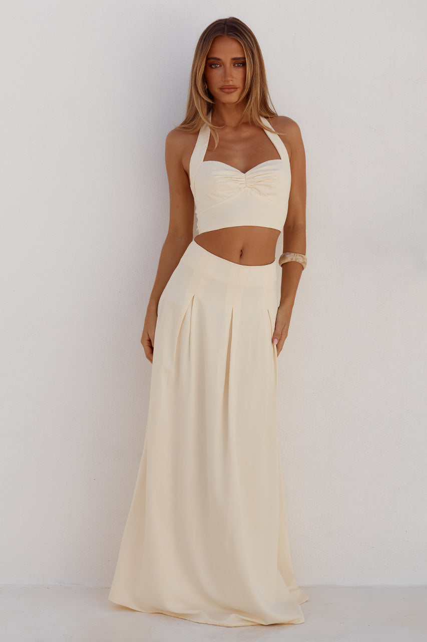 WILLOW SWEETHEART HALTER TOP - BUTTER - WILLOWSWEETHEARTHALTERTOPXADAPLEATEDA-LINESKIRT-BUTTER