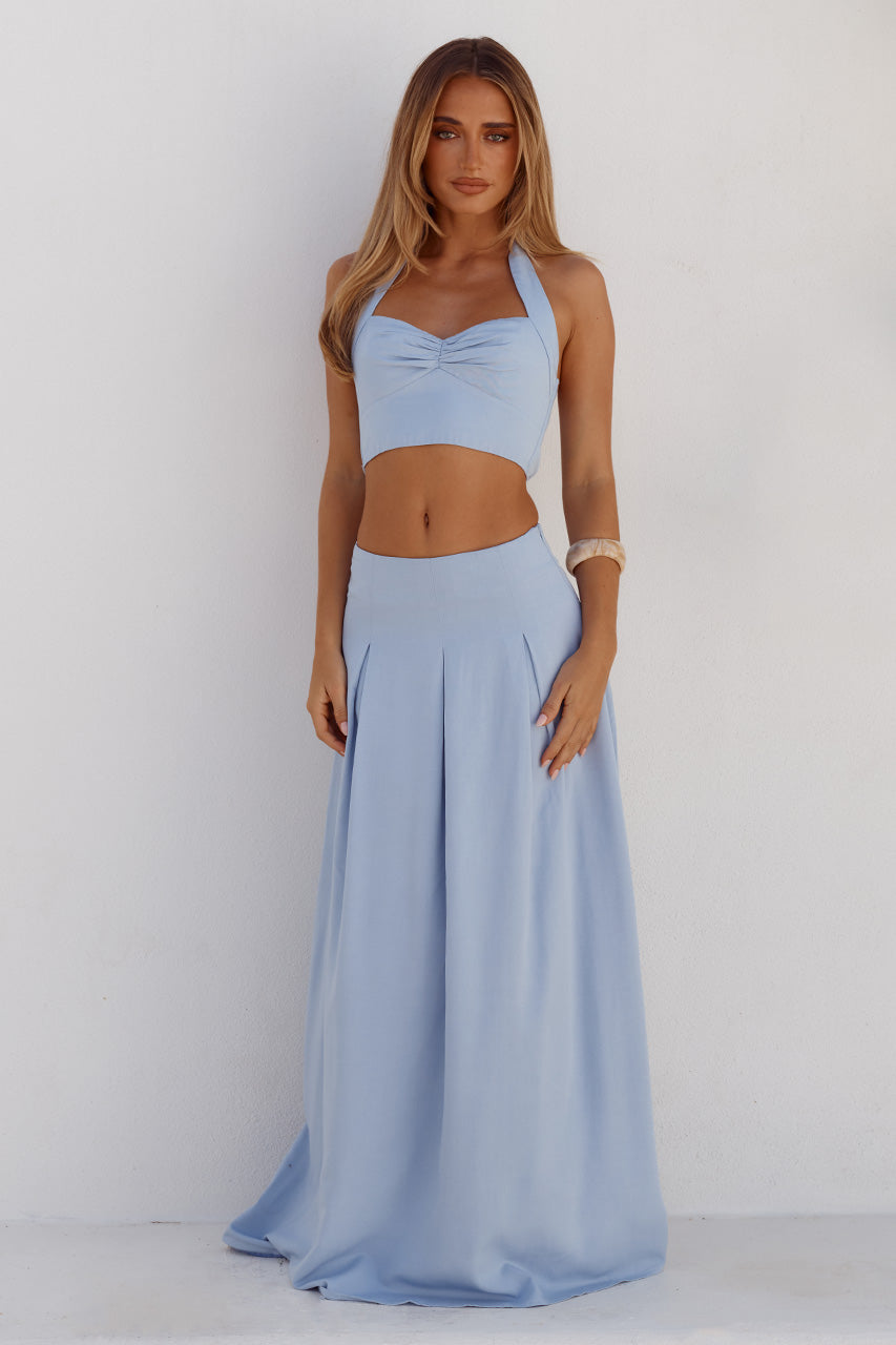 ADA PLEATED A-LINE SKIRT - POWDER BLUE