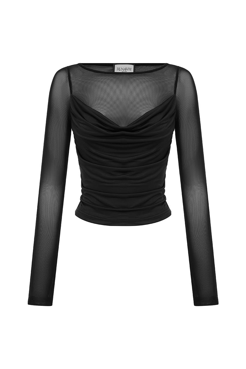 WILONA SLEEVED COWL TOP - BLACK - WILONASLEEVEDCOWLTOPBLACK