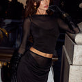WILONA SLEEVED COWL TOP - BLACK