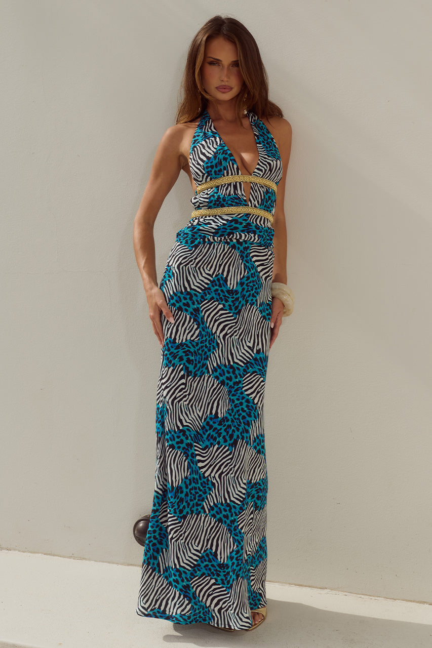 XYLIA HALTER LOW PLUNGE MAXI DRESS - DANTE TEAL XXL - XYLAHALTERLOWPLUNGEMAXIDRESS-DANTETEAL