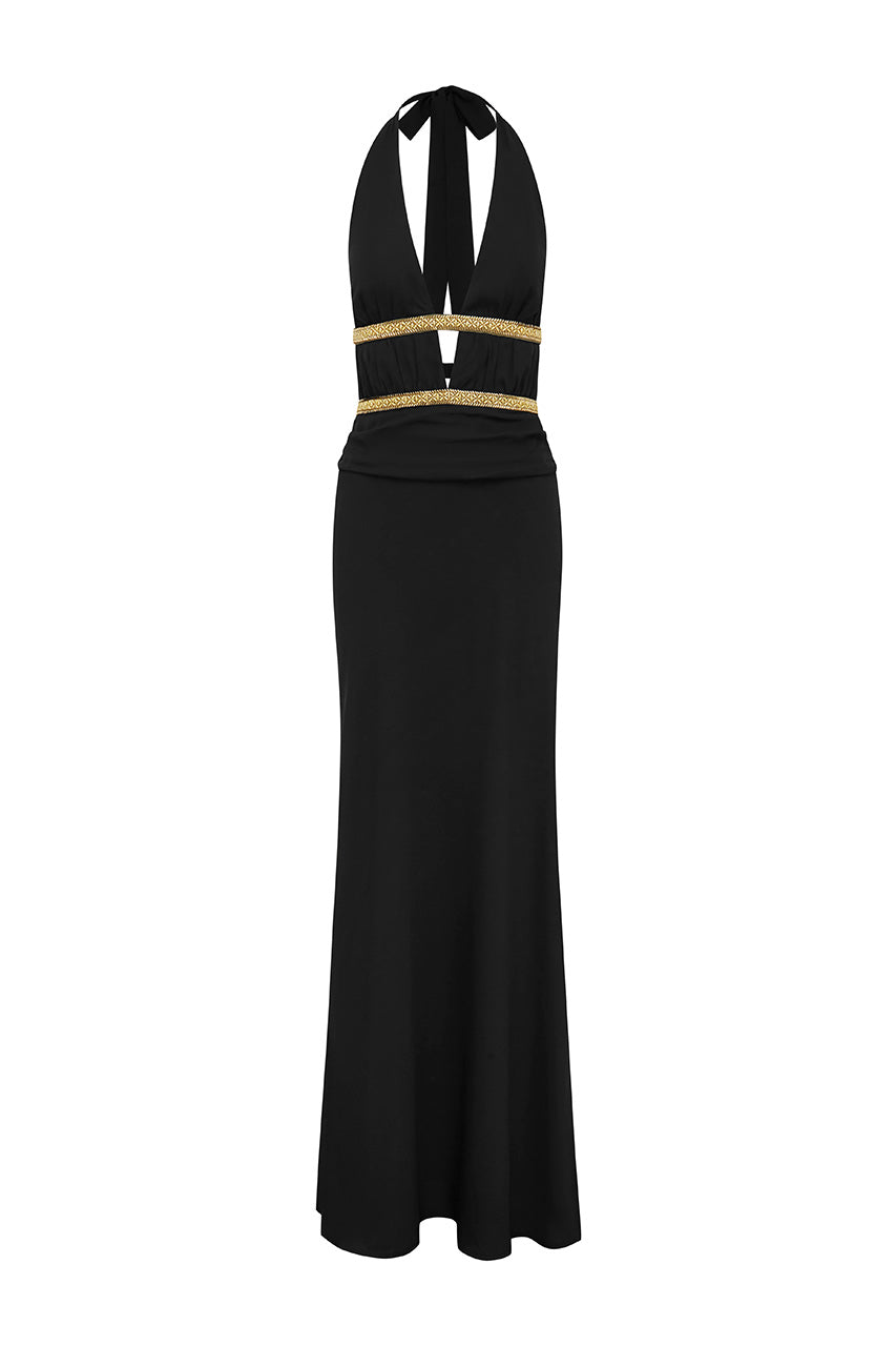 XYLIA HALTER LOW PLUNGE MAXI DRESS - BLACK - XYLIAHALTERLOWPLUNGEMAXIDRESS-BLACK