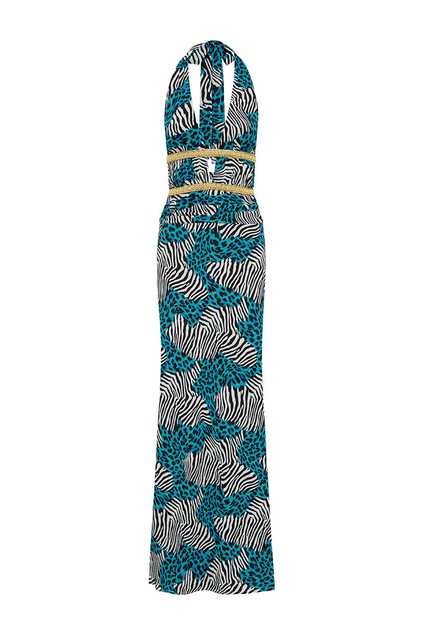 XYLIA HALTER LOW PLUNGE MAXI DRESS - DANTE TEAL - XYLIAHALTERLOWPLUNGEMAXIDRESS-DANTETEAL