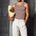 ZAIN RIBBED SINGLET - CHOC STRIPE