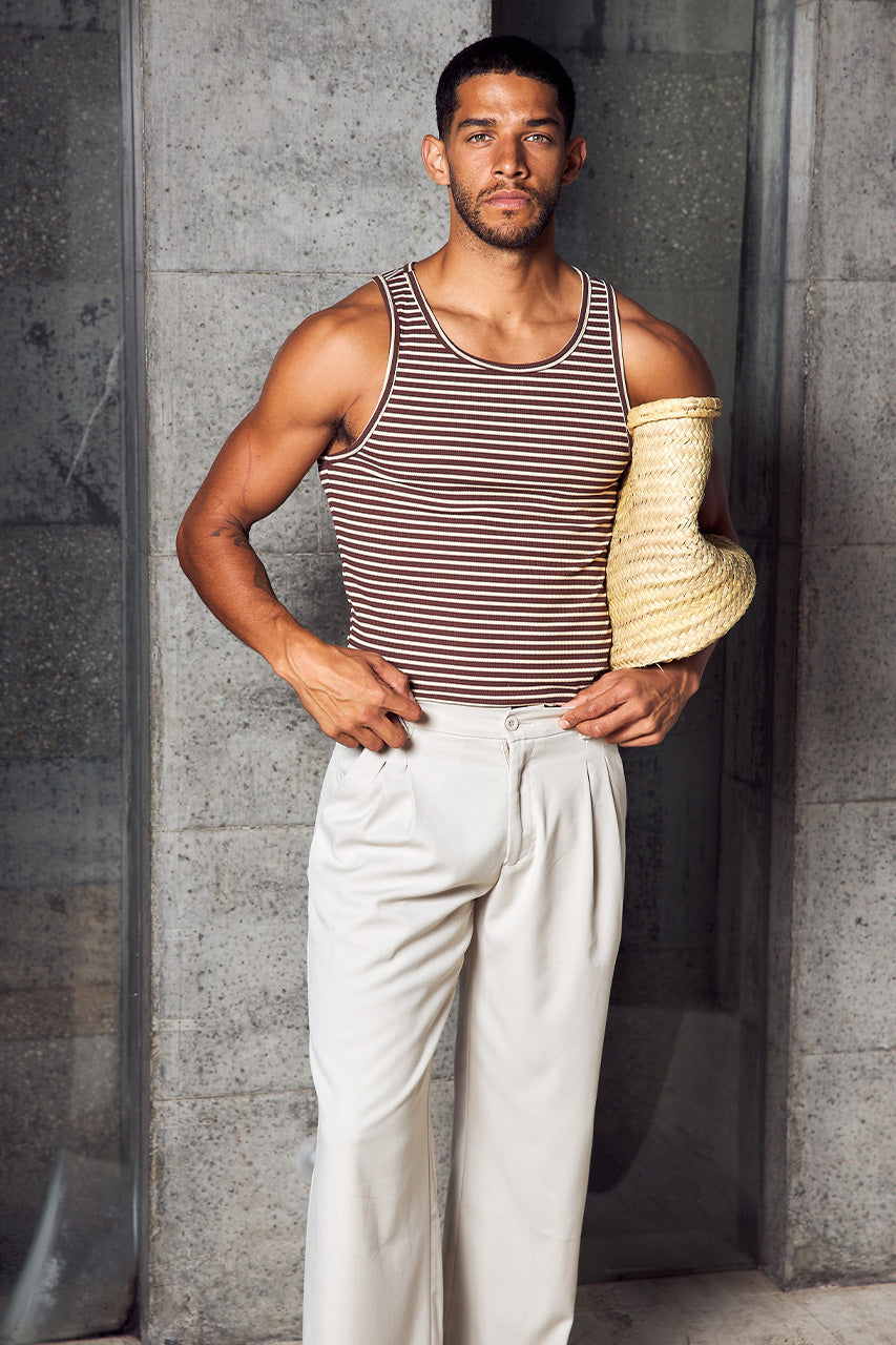 ZAIN RIBBED SINGLET - CHOC STRIPE - ZAINRIBBEDSINGELT-CHOCSTRIPE-3