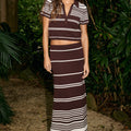 ZANDERA LOW WAISTED KNIT MAXI SKIRT - CHOCOLATE/CREAM