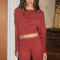 ZARO BATWING RUCHED LONG SLEEVE TOP - RED