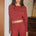 ZARO BATWING RUCHED LONG SLEEVE TOP - RED