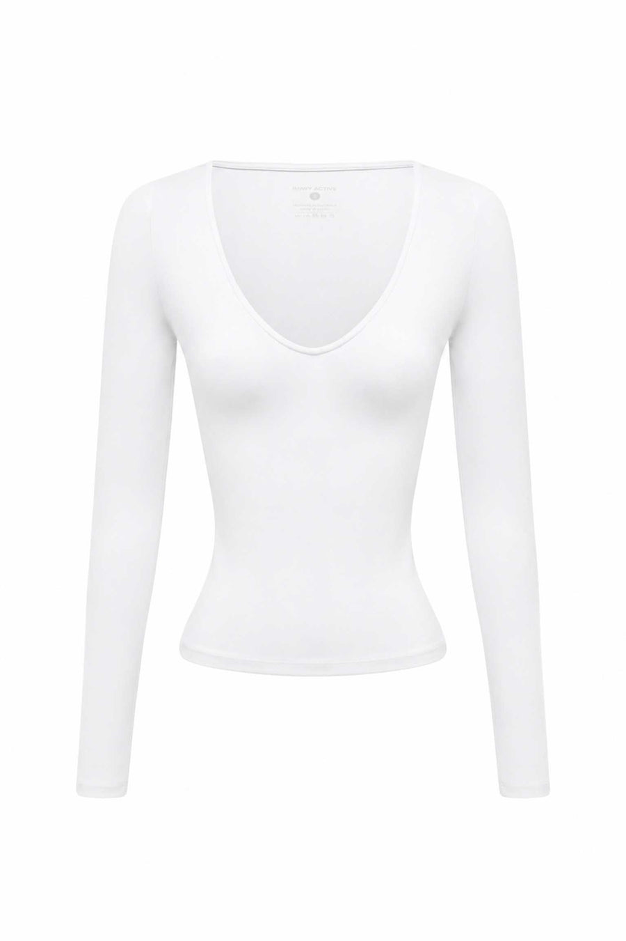 ZELDA LOW V-NECK LONG SLEEVE TOP - WHITE - ZELDALOWV-NECKLONGSLEEVETOP-WHITE