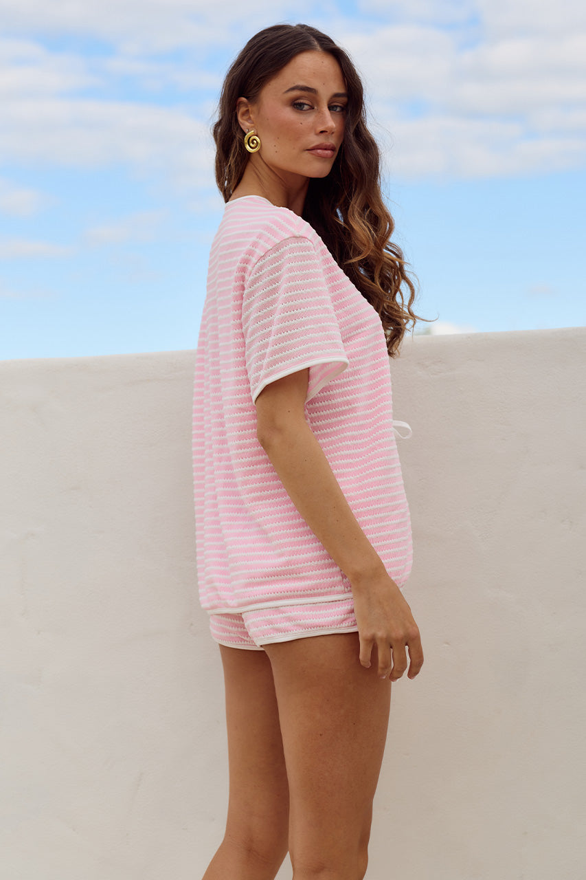 ZOEY MULTI TIE TOP - PINK/WHITE - ZOEYMULTITIETOPXZOEYTIESHORT-PINKWHITE-05_03831381-e68a-4066-8f4a-93da4252b24c