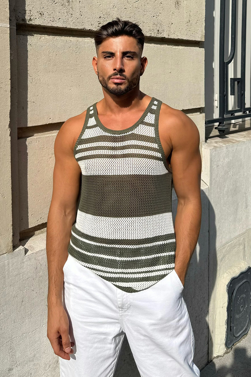 ALCHA TANK - KHAKI/WHITE STRIPE - mohammadchamma-AlchaTankKhaki