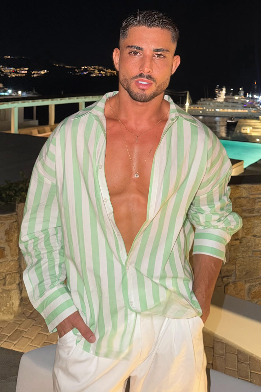 KAIDEN LONG SLEEVE SHIRT - GREEN STRIPE - mohammadchamma-KAIDENLONGSLEEVESHIRT-GREENSTRIPE