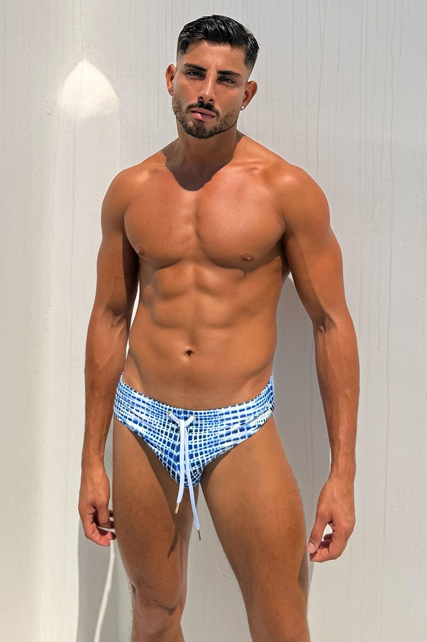 MARCEL PRINTED RACER SWIM BRIEF - KALARA BLUE - mohammadchamma-MARCELBRIEF-Blueandwhite