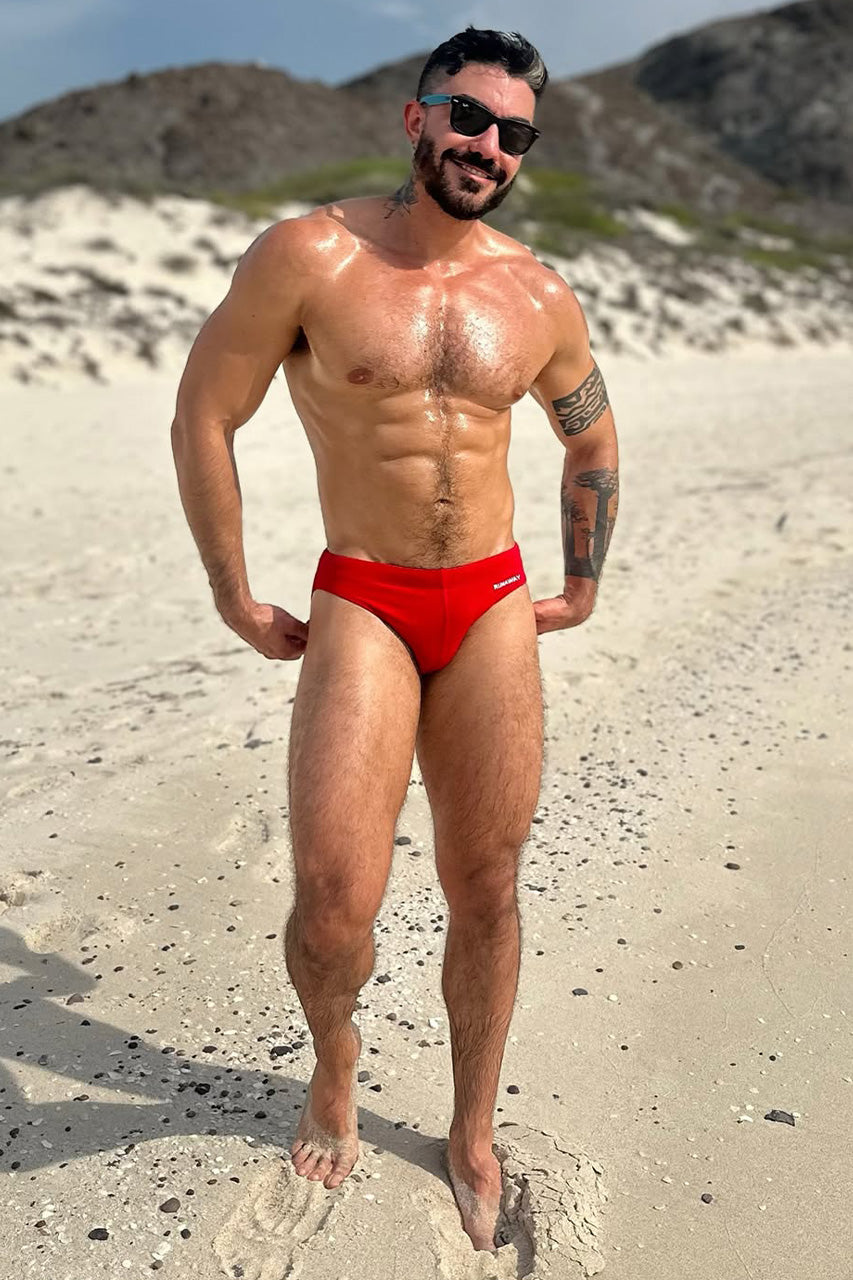 EMILIO PRINTED RACER SWIM BRIEF - RED/RNWY PRINT - nicovalebello_-_EMILIO_RACER_BRIEF_RED