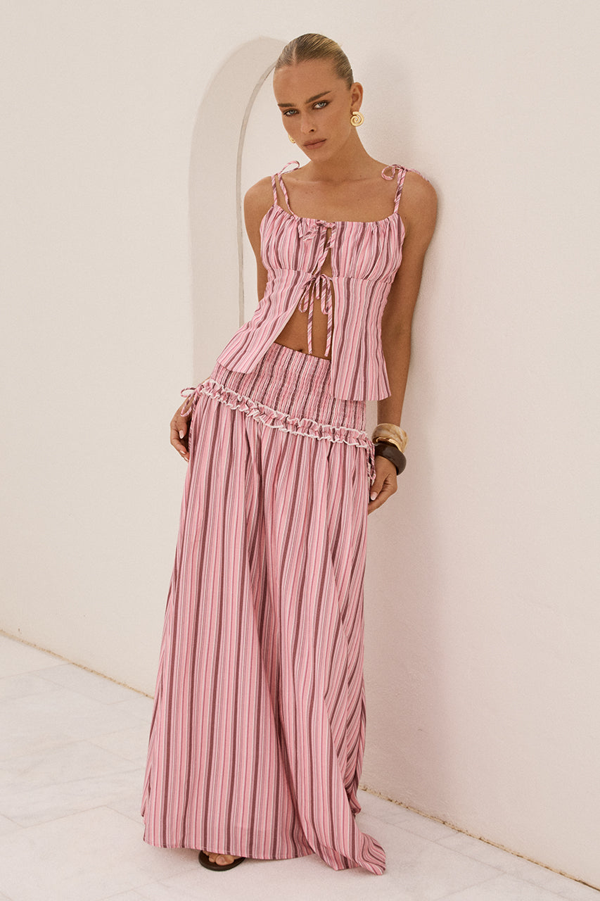 MAREE SHIRRED DROP WAIST MAXI SKIRT - KATALIA PINK - resizeforwebfri_0004_KATALIARUCHEDFRONTTIETOP-KATALIAPINKXMAREESHIRREDDROPWAISTMAXISKIRT-KATALIAPINK