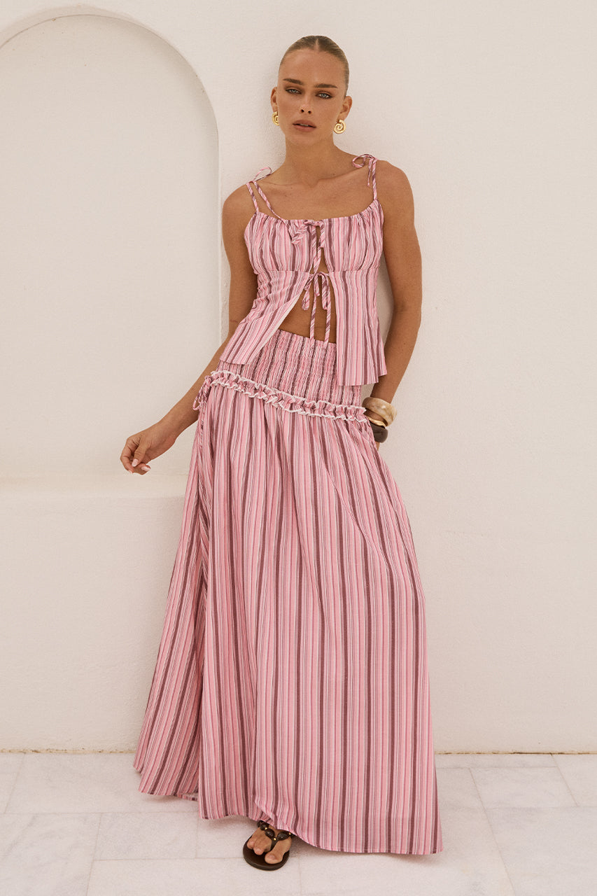 MAREE SHIRRED DROP WAIST MAXI SKIRT - KATALIA PINK XXL - resizeforwebfri_0005_KATALIARUCHEDFRONTTIETOP-KATALIAPINKXMAREESHIRREDDROPWAISTMAXISKIRT-KATALIAPINK