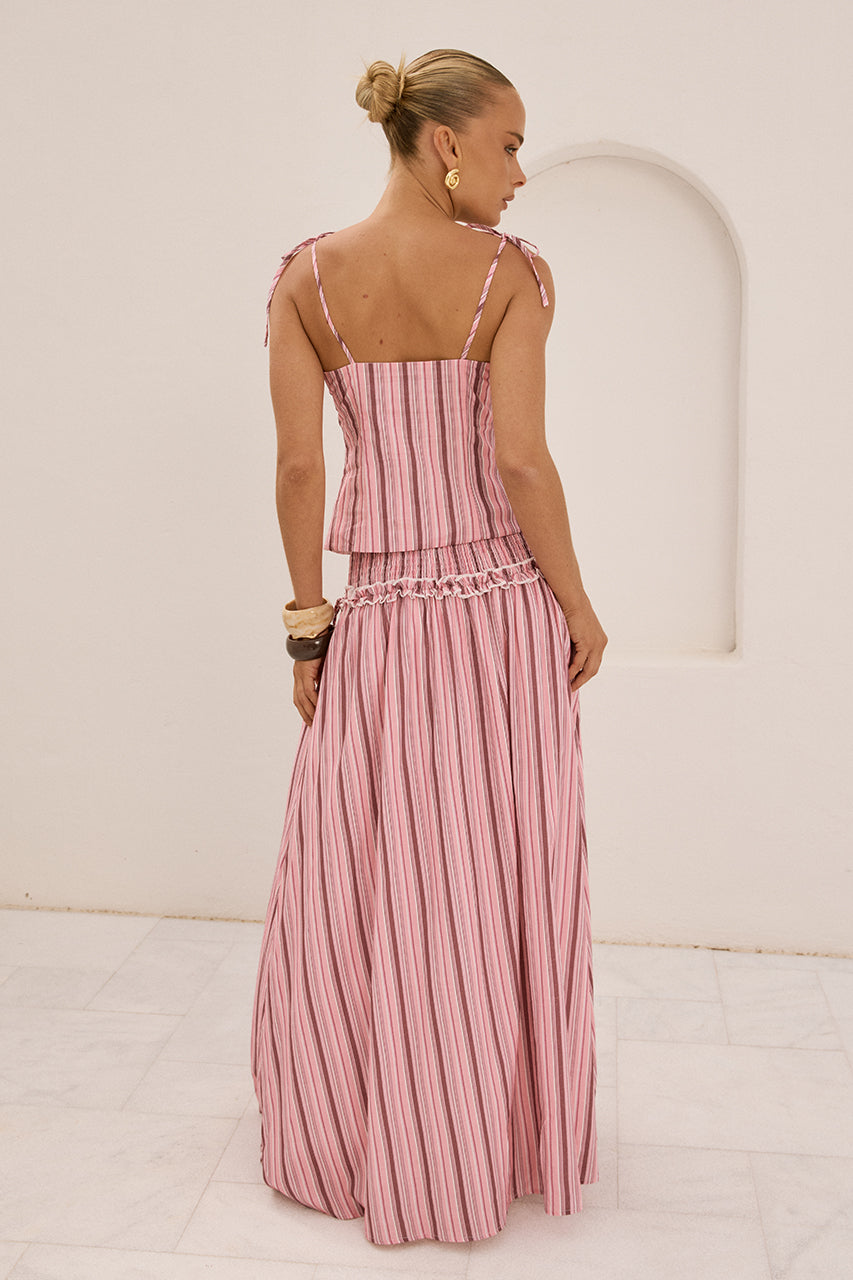 MAREE SHIRRED DROP WAIST MAXI SKIRT - KATALIA PINK - resizeforwebfri_0006_KATALIARUCHEDFRONTTIETOP-KATALIAPINKXMAREESHIRREDDROPWAISTMAXISKIRT-KATALIAPINK
