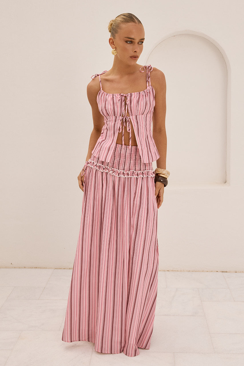 MAREE SHIRRED DROP WAIST MAXI SKIRT - KATALIA PINK - resizeforwebfri_0013_KATALIARUCHEDFRONTTIETOP-KATALIAPINKXMAREESHIRREDDROPWAISTMAXISKIRT-KATALIAPINK
